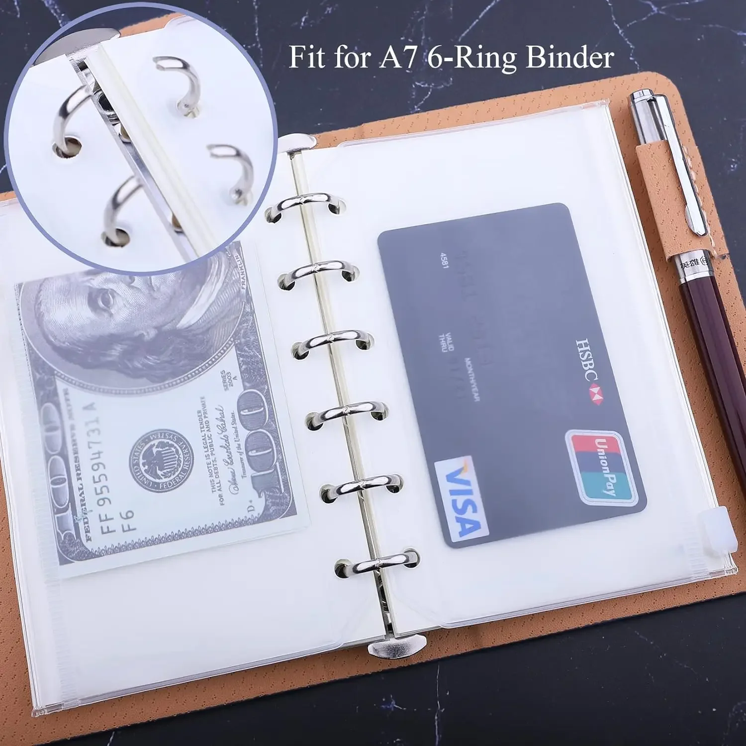 Budget Envelopes Loose Leaf Bag Waterproof For Binder Notebook Planner Zipper Binder Pockets PVC Cash 6-Hole for A6