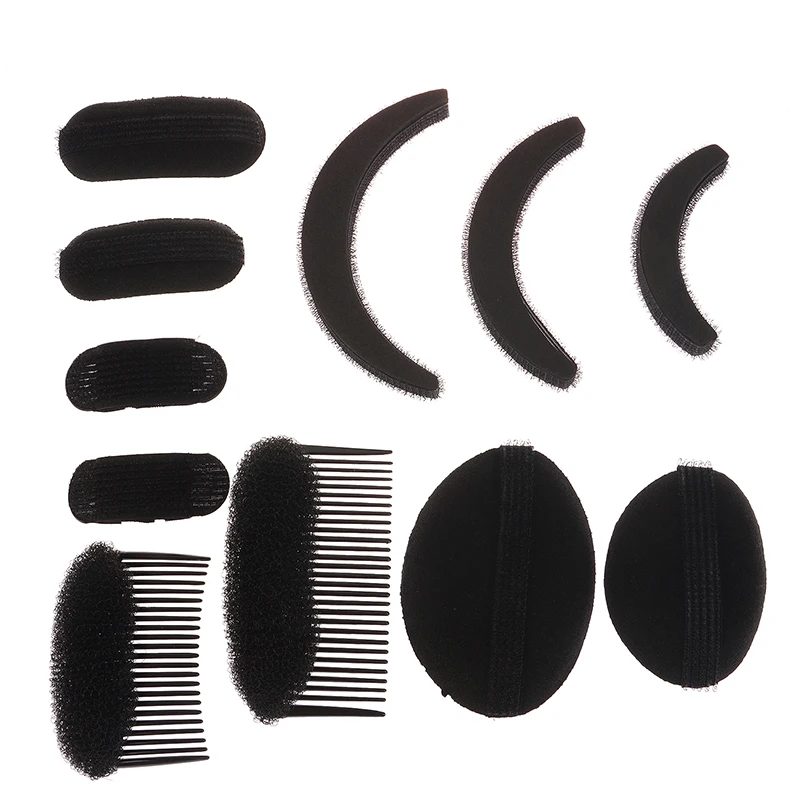 11Pcs/Set Puff Hair Head Cushion Invisible Fluffy Hair Pad Sponge Clip Bun Bump It Up Volume Hair Base For Women Hair Accessory