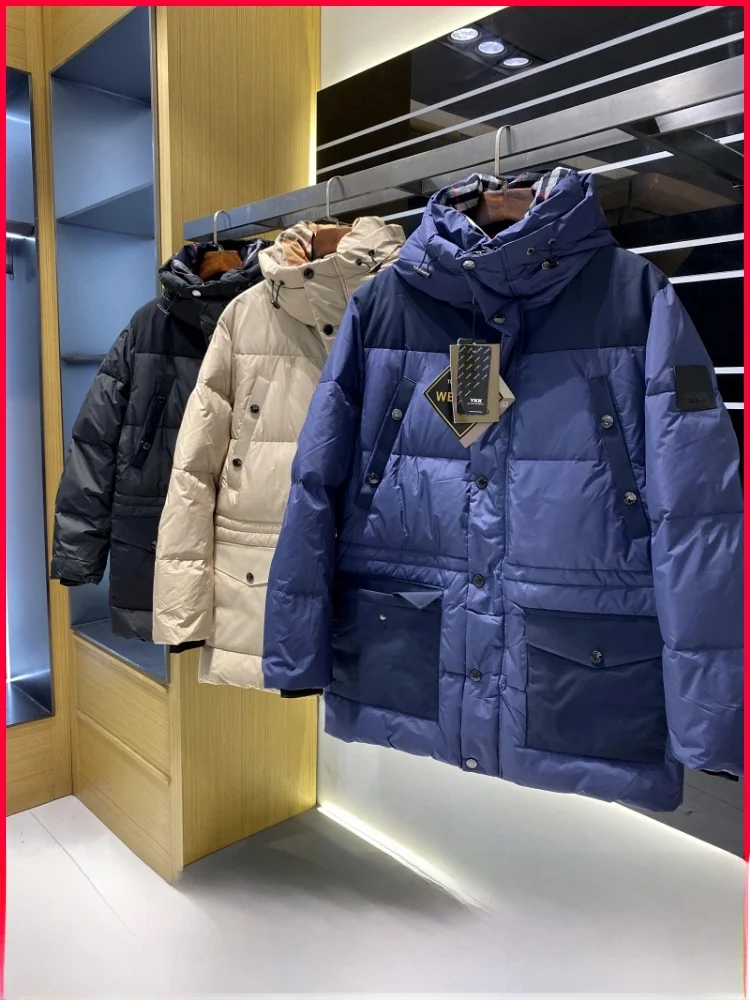 

High-End Du down Jaet Couples Sle Warmth Hooded Mid-Length Youth Faion Workwear Polyester Fiber Zipper Closure Coat