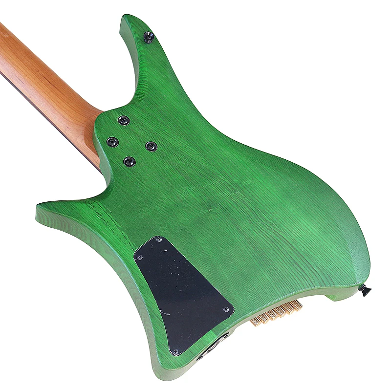 Fanned Frets 6 String Headless Electric Guitar 30 Inch Solid Ashwood Body Mini Guitars Matte Finish Green & Black Color