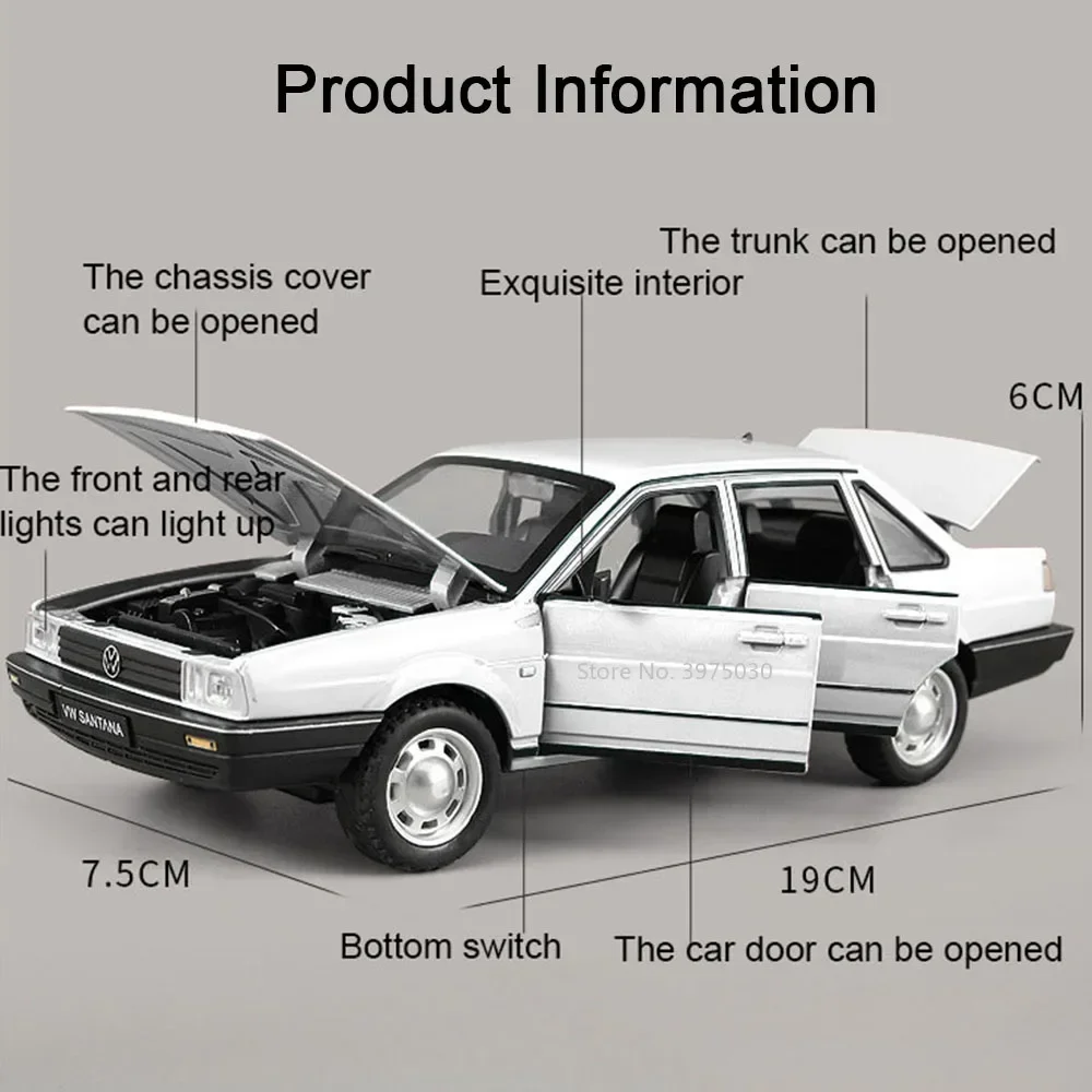 체중계 폭스바겐 산타나 합금 자동차 모델 장난감 다이캐스트 차량, 사운드 라이트 포함, 풀백 컬렉션 장식, 남아용 선물, 1:24