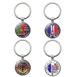 2024 France Eiffel Tower Keychain Italy Turkey Netherlands Portugal Spain German Flag Landmark Building Glass Key Chain Souvenir
