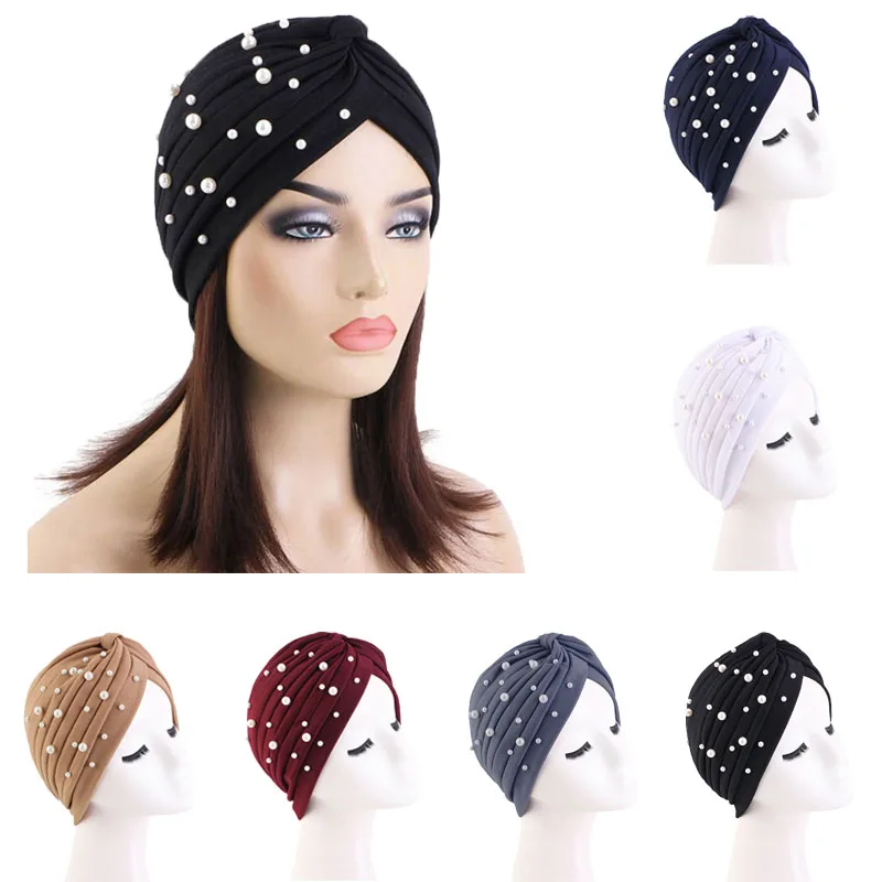 

New Women Beaded Turban 2023 Muslim Hijab Caps African Headwrap Ladies Head Wraps India Hat Femme Musulman Turbante Mujer