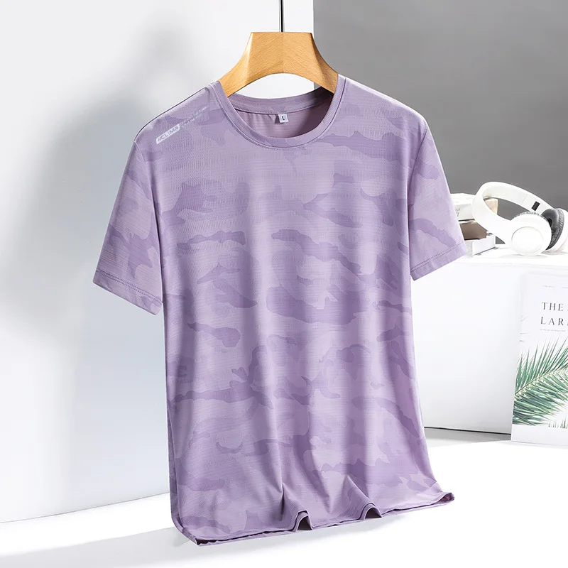 T-shirt da donna in seta di ghiaccio Camouflage estate sottile traspirante manica corta top allentato Casual femminile in esecuzione palestra