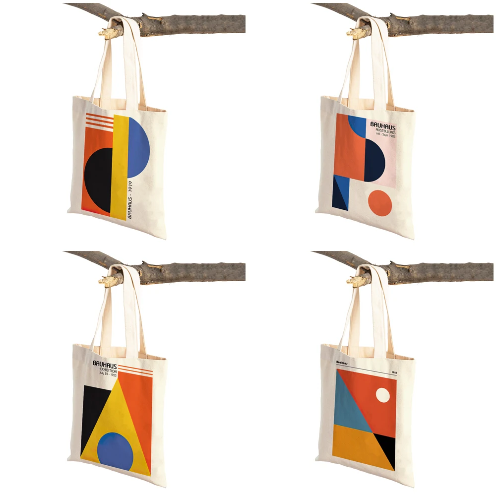 Bauhaus Minimalist Abstract Color Block Women Shopping Bags Double Print Casual Canvas Shoulder Handbag for Child Shopper Bag