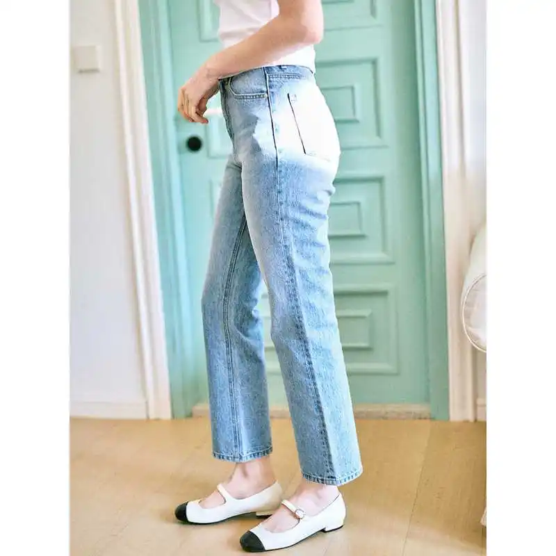 

Джинсы женские с высокой талией, повседневные, из хлопка, стрейч, из ткани PU, для среднего возраста, в стиле Cleanfit