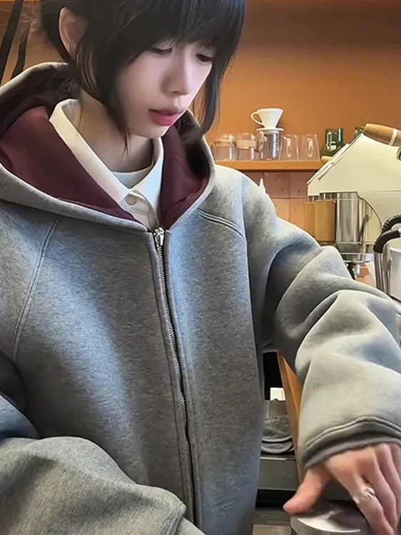 

Красная винтажная толстовка с капюшоном American Sle King, весна-осень, элитный открытый кардиган с ощущением чистоты, тюнер из полиэфирного волокна