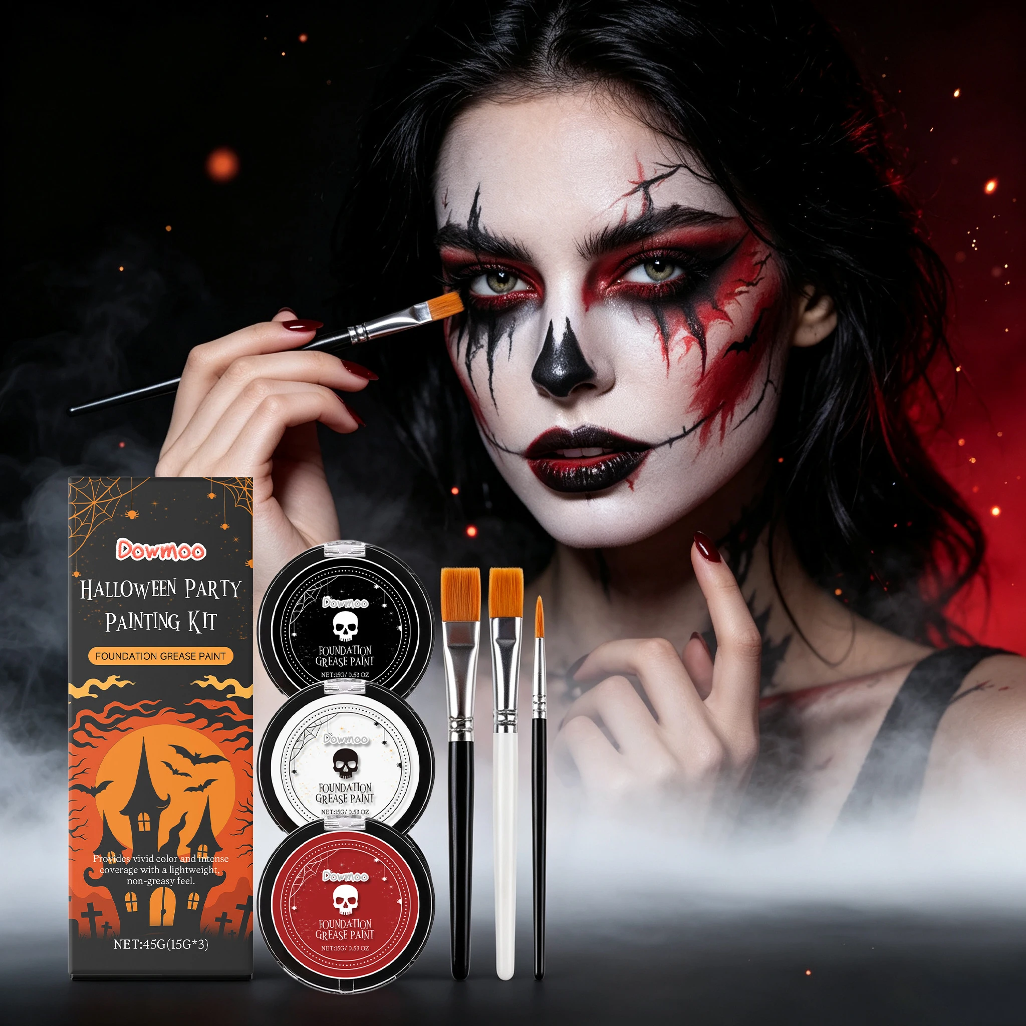 1 Set Halloween Party Face Makeup Paint Set Vibrant High-pigment Color Creative Festival Body & Face Painting Set for Halloween
