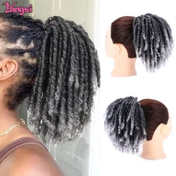 Afro Drawstring Ponytail Dreadlocs Ponytail Drawstring Afro Puffs Curly Ponytail Extension For Women Synthetic 6 Inch Grey Curly
