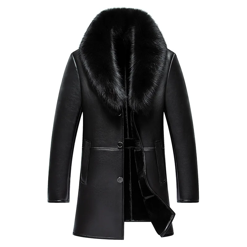 Hot Winter New Formal Leather Jacket Male Fur One Turn-down Collar Natural Sheep Skin Jackets 2025 Men's Slim Trend Warm Coats