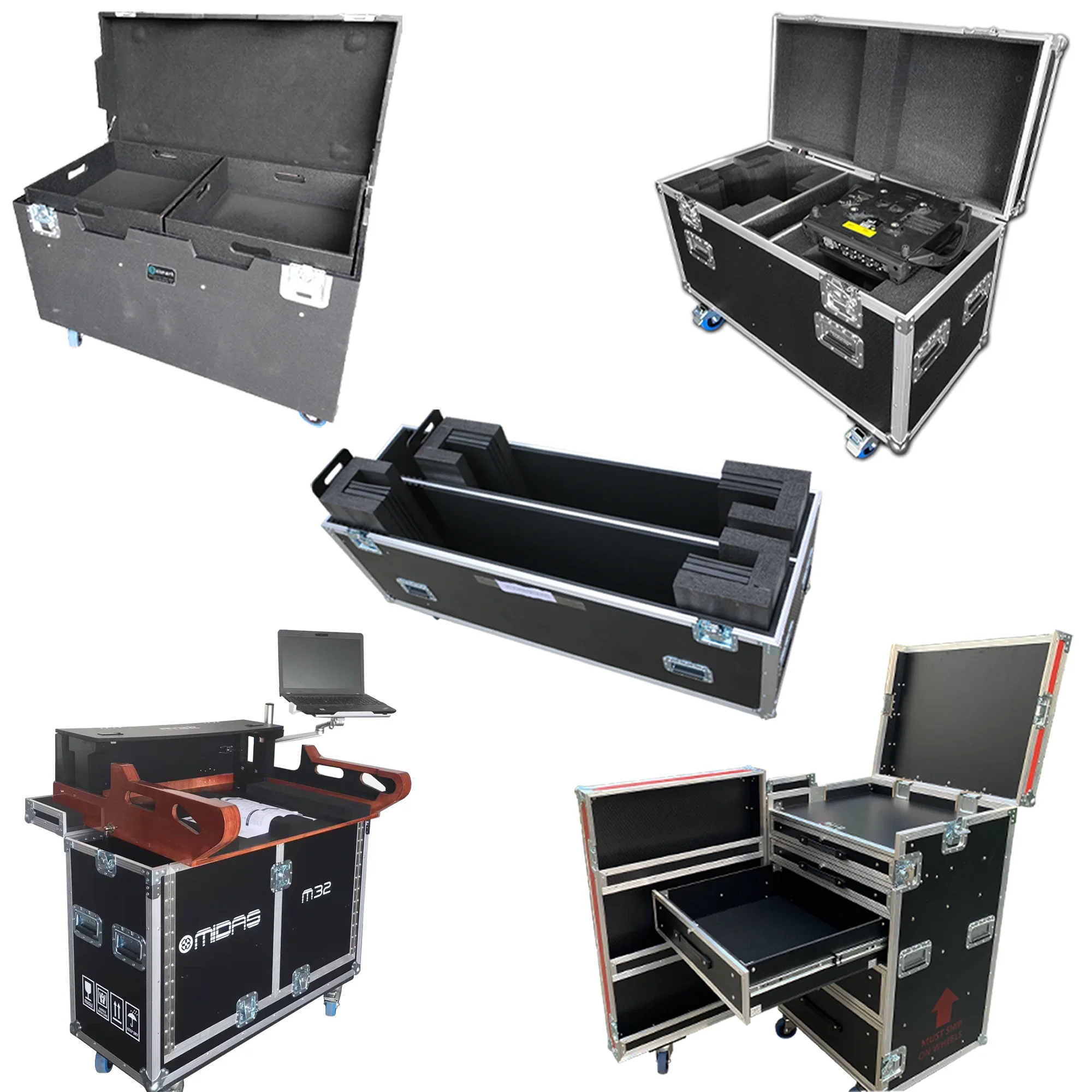 Screen plasma lighting fixture fiberglass utility trunk transport cable drawer slide rack flight ATA road case