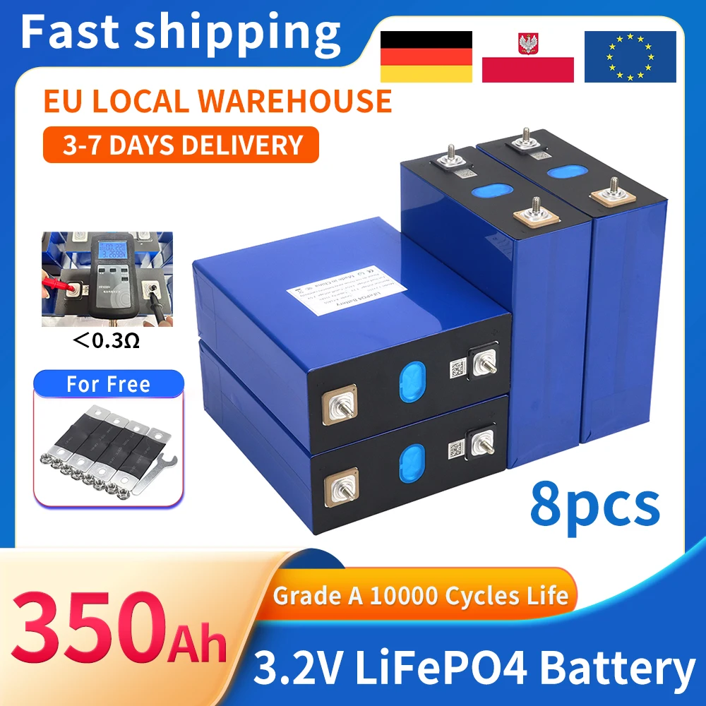 

8PCS 3.2V 350Ah Lifepo4 Battery Pack DIY 12V 24V 36V 48V Grade A Lithium Iron Phosphate Cells For Motorhome Yacht Solar TAX FREE