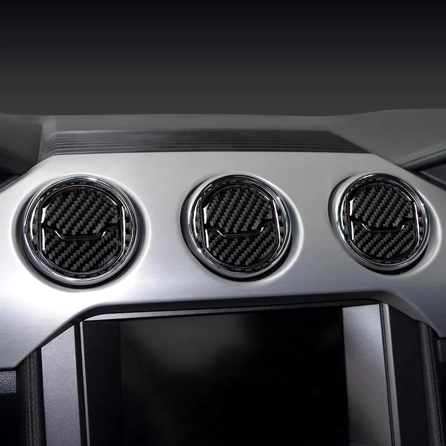 For Ford Mustang GT 2015-2021 Accessories Carbon Fiber Car Central Dashboard Air Conditioner Outlet Vent Decoration Cover Trim view 4