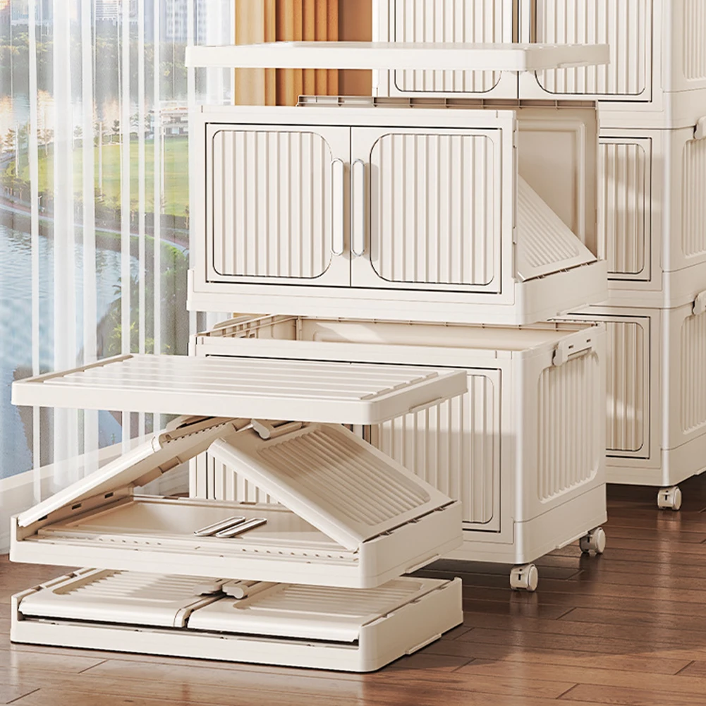 

2-Layer Multifunction Storage Cabinet with Wheel Foldable Closet Large Capacity Clothes Wardrobe for Books Clothes Small Gadgets