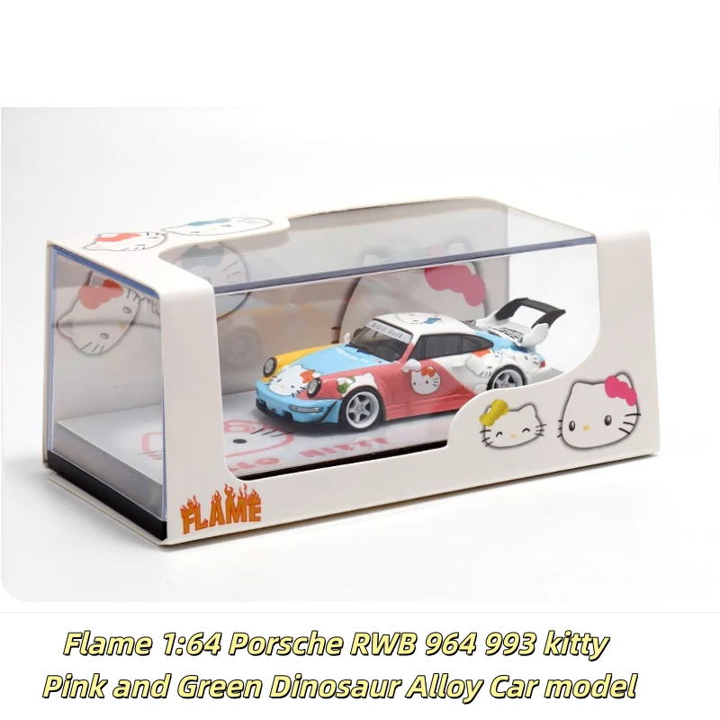 1:64 Supercar 964 993 kitty pink and green dinosaur, model samochodu z odlewu stopu, zabawka dla nastolatków, dekoracja dla dorosłych, prezent.