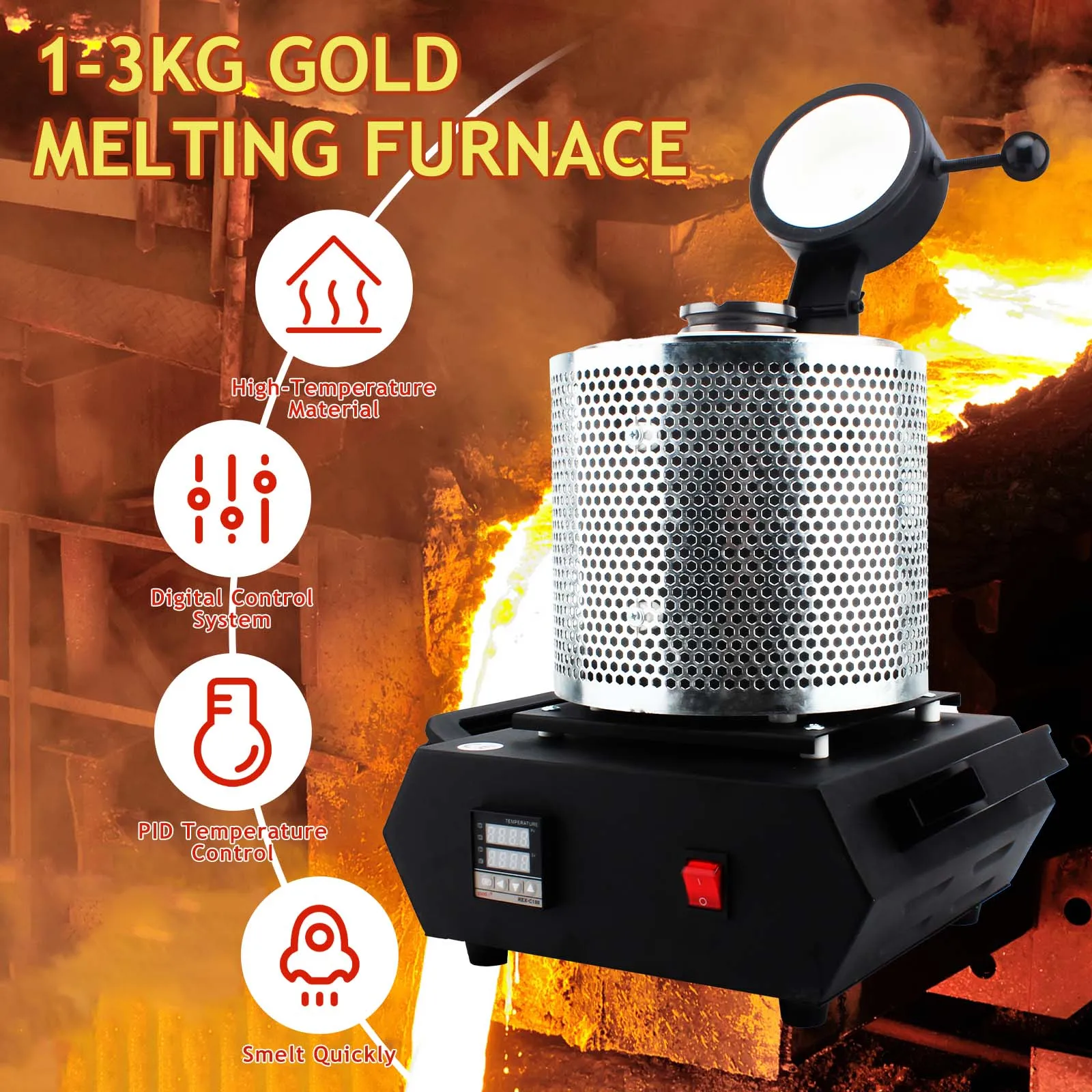 Auble New 1kg/2kg/3kg Electric Gold Melting Blast Furnace High Temperature 220V/110V 2-Year Warranty Easy Operate Silver/Copper