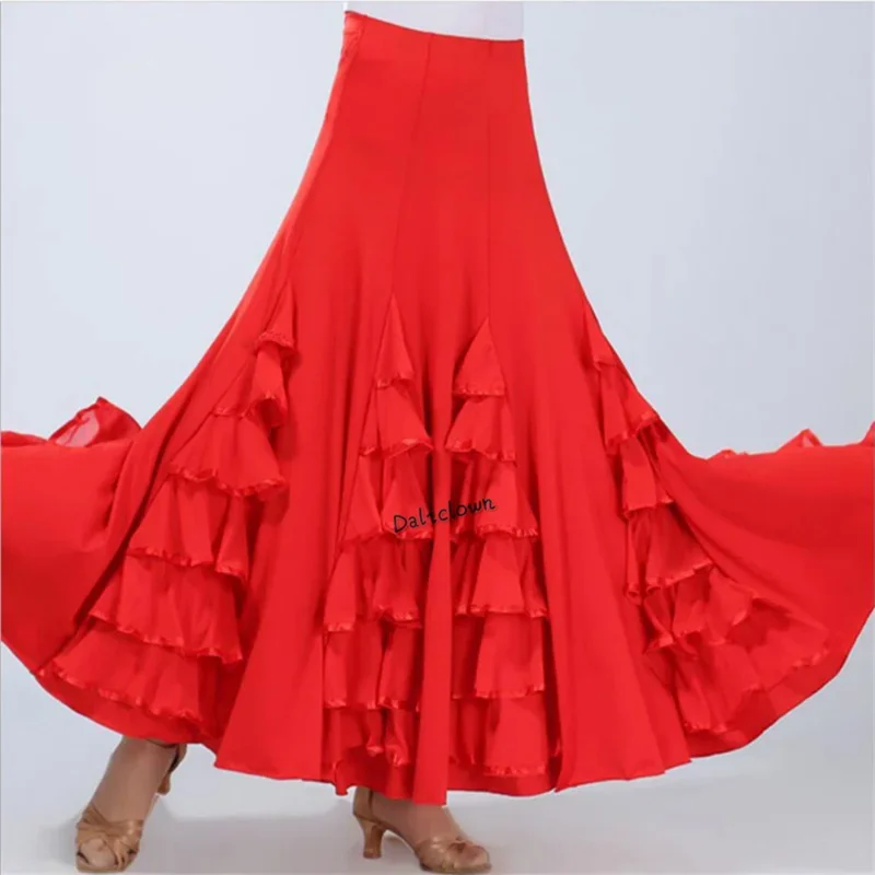 Women Waltz Modern Ballroom Dance Skirt Long Ruffle Standard Flamenco Dance Costume Spanish Flamenco Dress Skirt