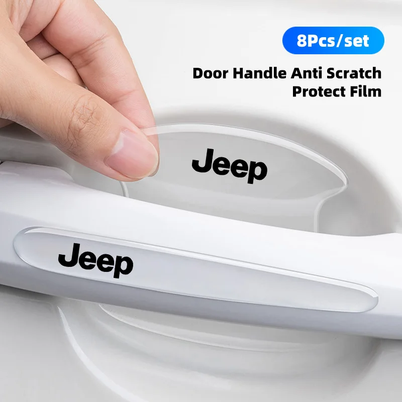 

8Pcs TPU Car Door Handle Film Anti Scratch Stickers Decal For Jeep Grand Cherokee Wrangler JK Gladiator Compass Renegade Avenger