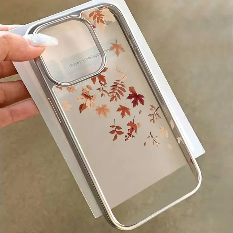秋のシンプルな紅葉柄 iPhoneケース iPhone 17 16 15 14 13 12 11 Pro MAX 16E X XR XS XSMAX 7 8 Plus Y2K クリア ソフトカバー