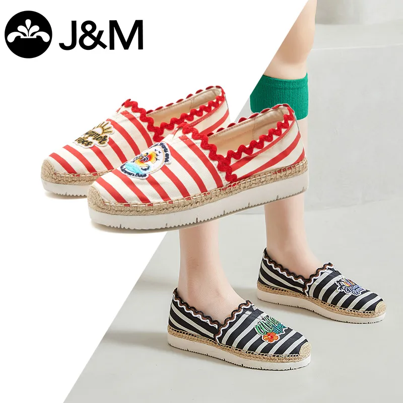 J & M-Espadrilles blanches Boho mocassins ronds Parker mocassins en caoutchouc à enfiler pour femmes, baskets décontractées pour filles