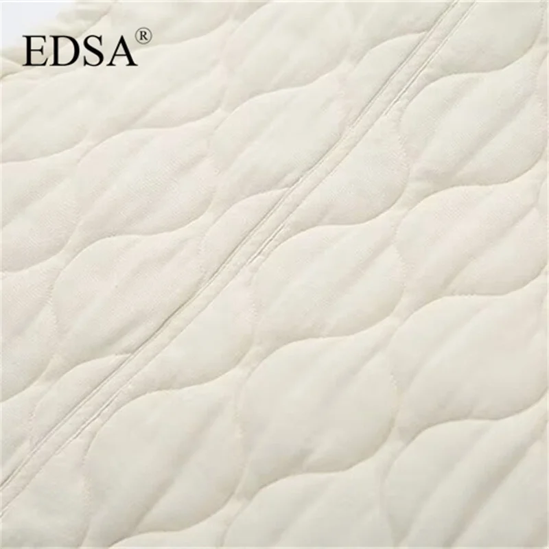 سترة نسائية من القطن بجيب من EDSA بدون أكمام ورقبة واقفة وسحاب صدرية فضفاضة ملابس خروج نسائية