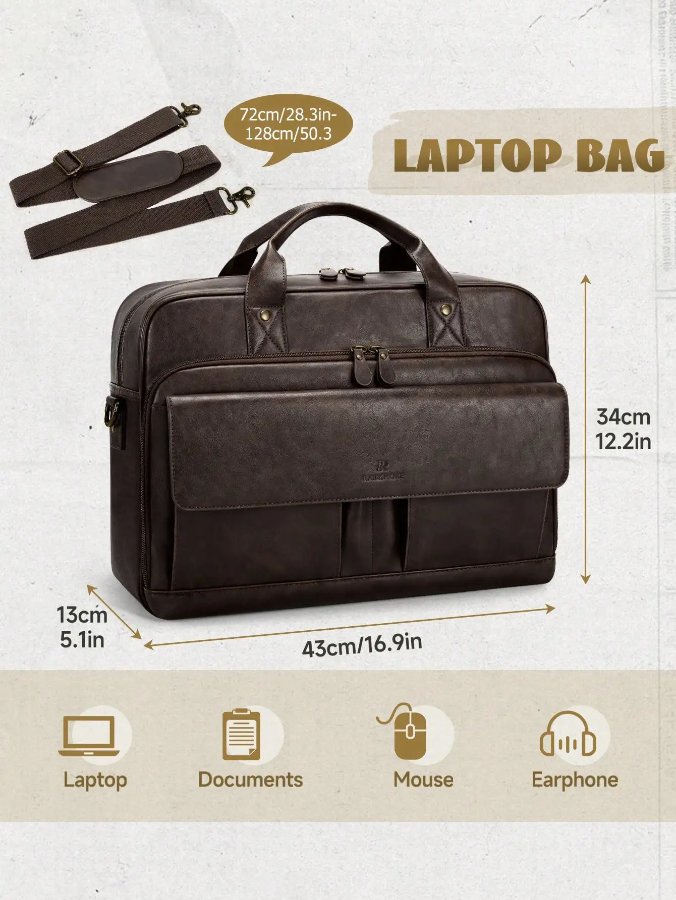 

PU Leather Messenger Bag For Men: 15.6 Inch Vintage Briefcase, Lightweight Business Satchel With Multiple Pockets For Office, Work & Commute
