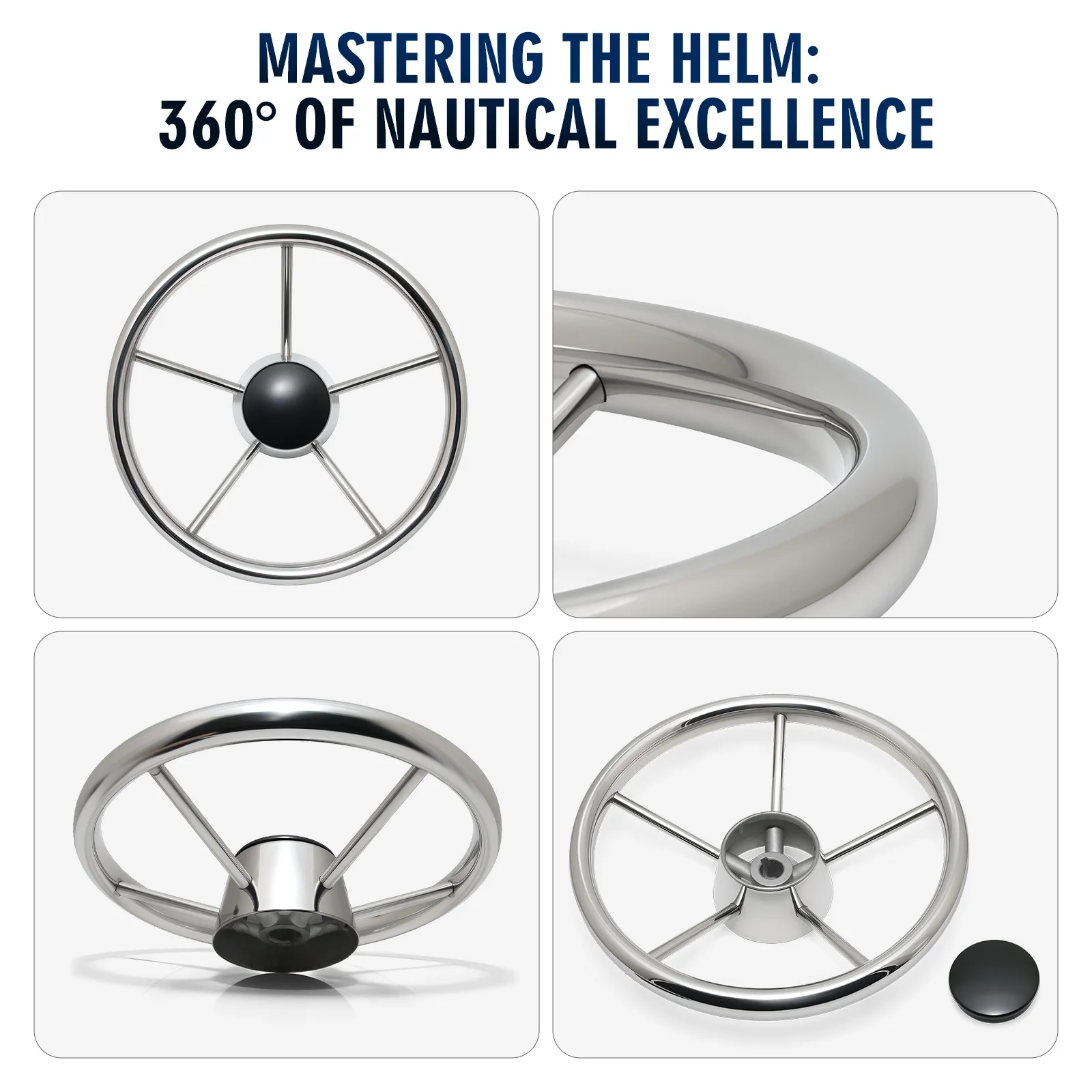 Volante de aço inoxidável 316 com botão (opção) 25 graus 11 ''para acessórios de barco de iate marinho