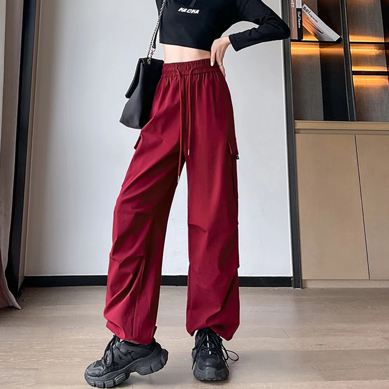 Gidyq Autumn Women Cargo Pants American Style Fashion Big Pockets Loose Wide Leg Pants Casual Female Streetwear Trousers New