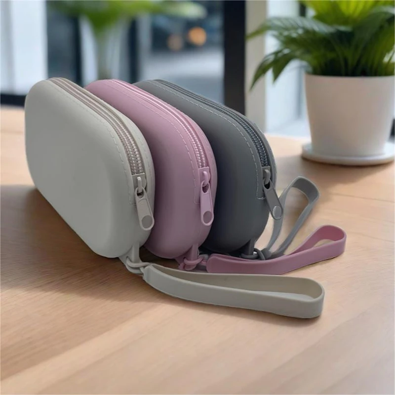 1Pc Oval Silicone Cosmetic Bag Coin Purse Large Capacity Multifunction Storage Bag Solid Color Rectangle Small Item Bag Pouch