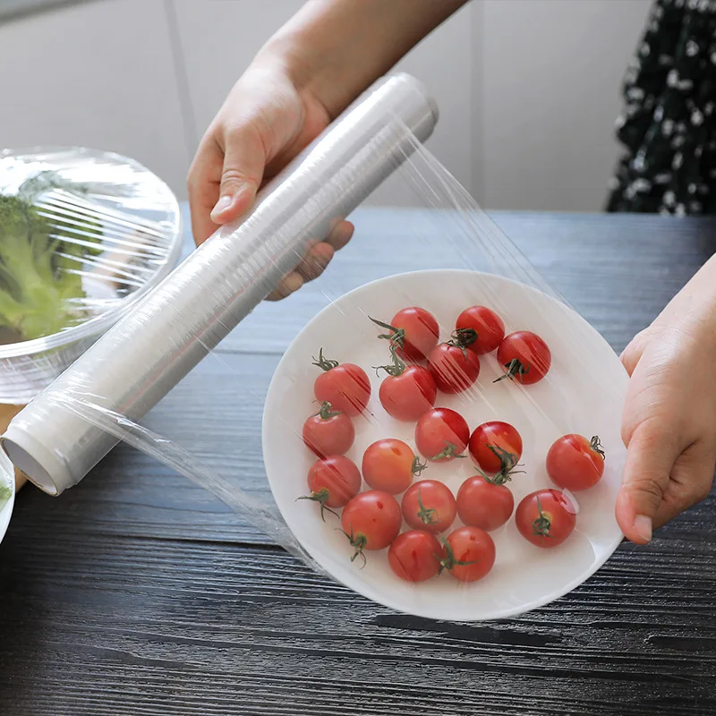 30M/Roll Kitchen Clear Disposable PE Fresh Keeping Film Food Refrigerator Refrigerated Fruits and Vegetables Food Cling Film