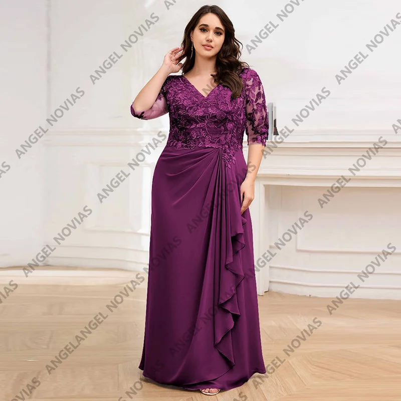 

Plus Size Purple Mother of the Bride Dresses with Sleeves for Wedding Party Dress Customized vestidos de fiesta elegantes 2024