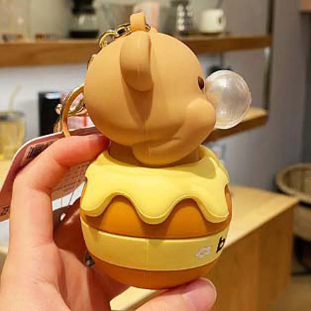 Portable Bag Pendant Bear PVC Key Chain Cartoon Honey Jar Cartoon Squeezing Toys PVC Doll Key Ring Backpack Decoration Outdoor