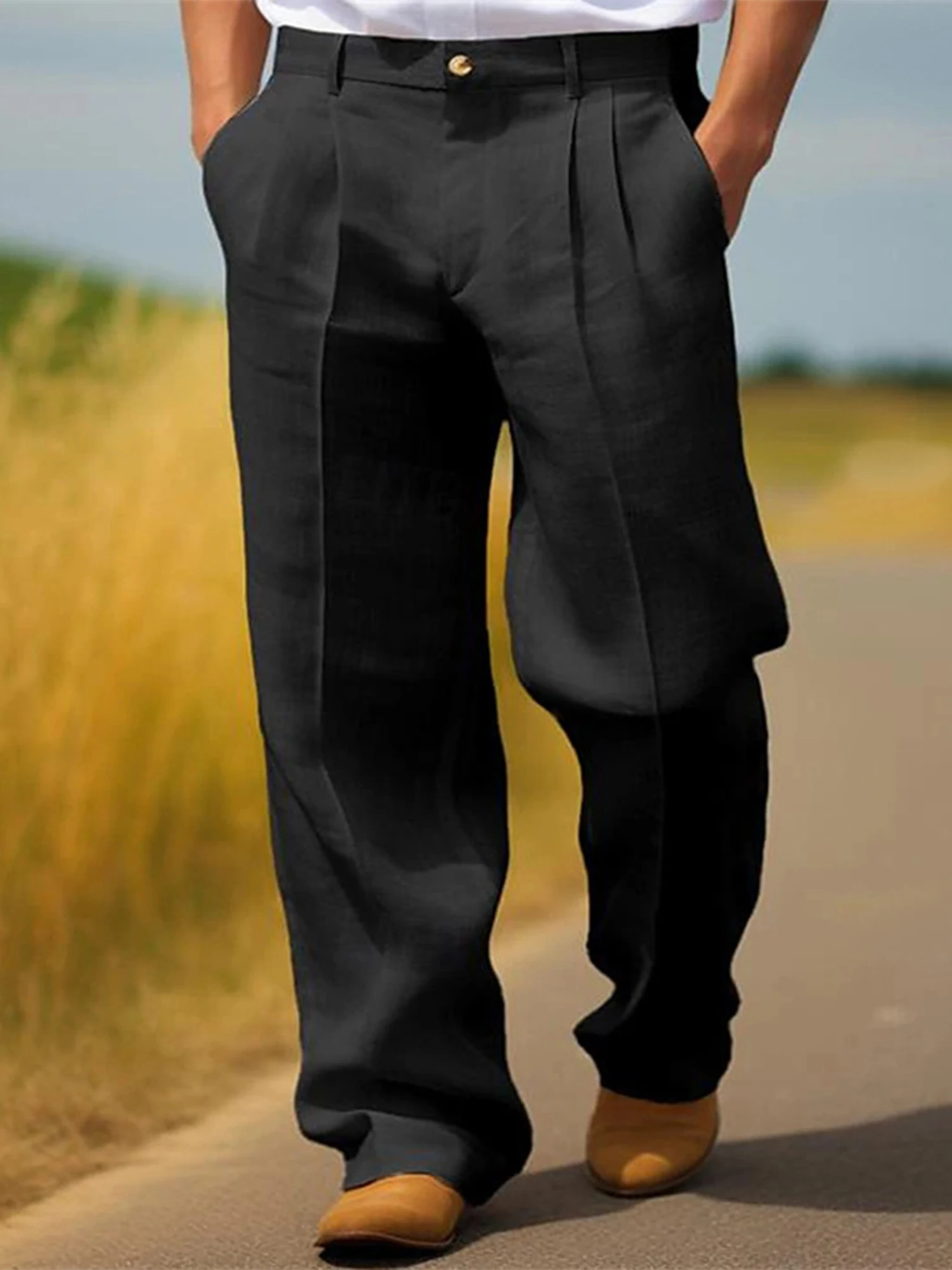 

Мужские классические брюки-чинос однотонные, с классическим кроем, с складками спереди, для делового стиля