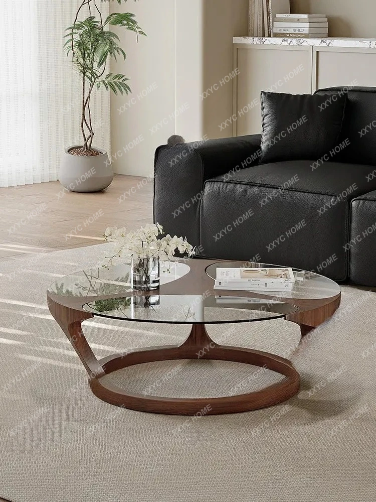 

LSimple modern solid wood coffee table living room round creative high-end black walnut home used medieval light luxury style