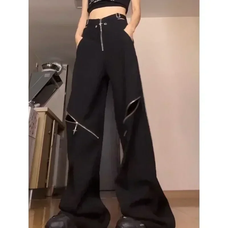 Oversized Harajuku Y2k Gothic Cargo Pants for Women Gyaru Vintage Baddies Streetwear Trousers Coquette Techwear Deeptown Black