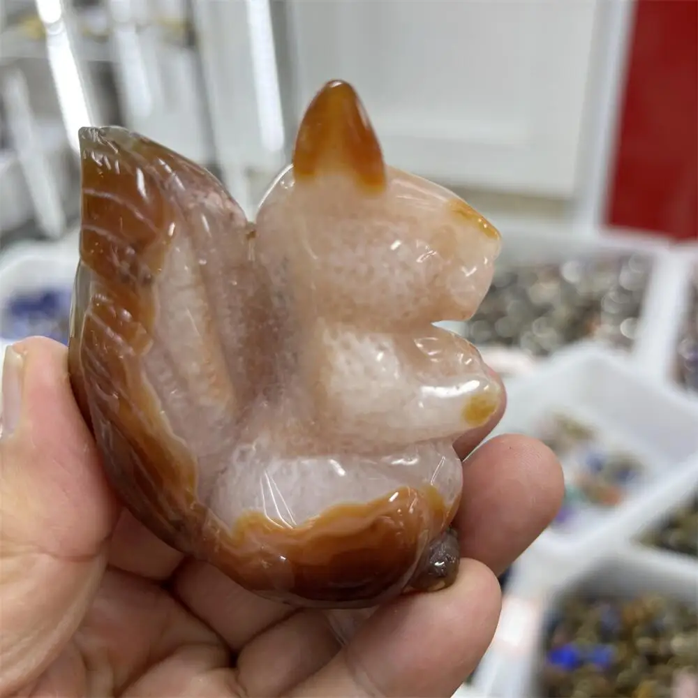 1PCS Natural Carnelian Red Agate Squirrel Animal Carving - Polished Reiki Healing Fengshui High-Quality Room Decor Energy Gift