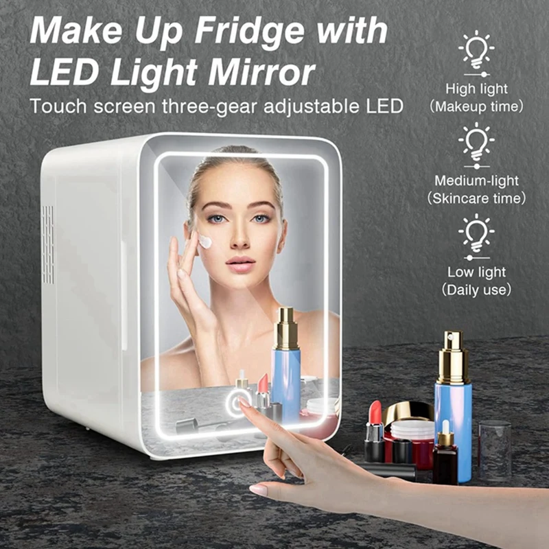 6L Makeup Fridge With LED Light Mirror Mini Fridge For Bedroom Car Small Refrigerator For Cosmetics, Skin Care