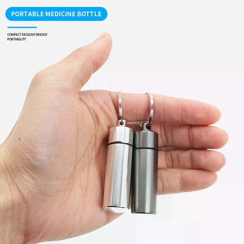 Mini Waterproof Aluminum Alloy Pill Box Keychain Storage Box Portable Outdoor Travel Medicine Container Bottle Case Holder - view 2