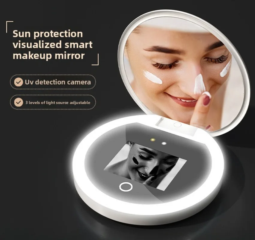 

UV Mirror Sunscreen Testing Camera with Light Magnification Travel Makeup 3.5in Pocket Size L Pocket Mirror Sunscreen Mirror