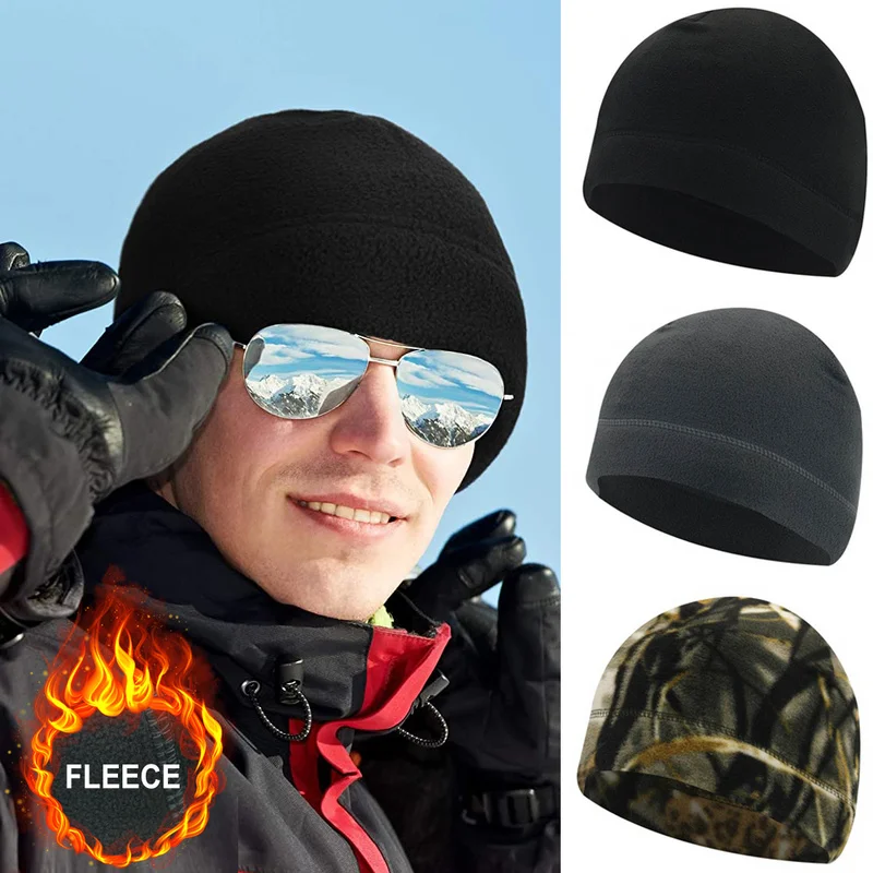 Camo Polar Fleece Caps Men Winter Warm Outdoor Sports Skiing Cycling Cap Unisex Beanie Cap Windproof Motorcycle Bike Hat Caps