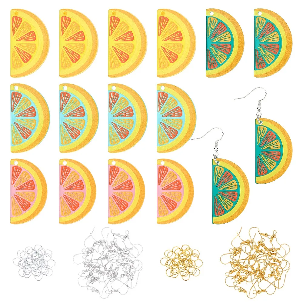 

3D Printed Orange Charm Dangle Earring Making Kit for Girl Women Including Translucent Acrylic Pendants