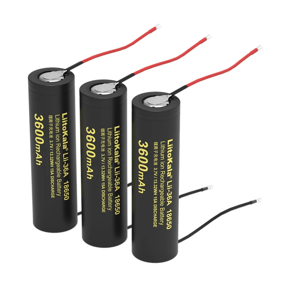 100% Original New LiitoKala Lii-36A 18650 3600mAh 3.7V Lithium Rechargeable Battery with DIY Silicone Cable Batteries 4.2V