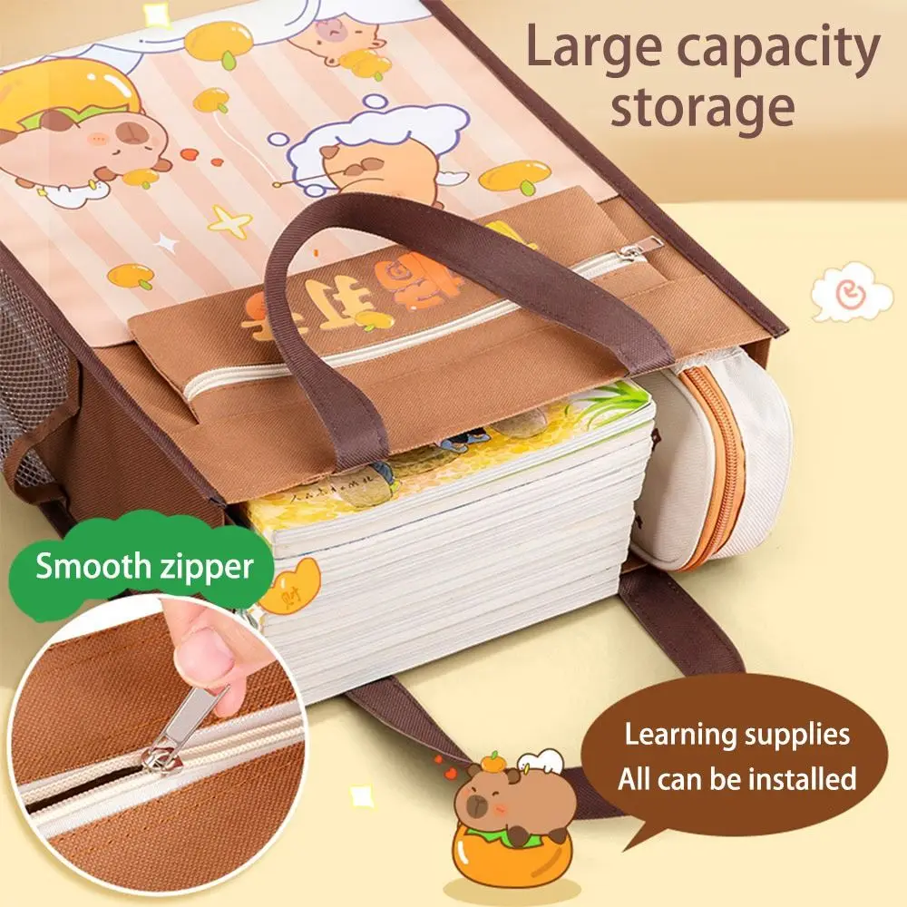 Multifunction Large-capacity Tote School Bag Five-layer Canvas Tutorial Bag Capybara A4 File Bag boys girls