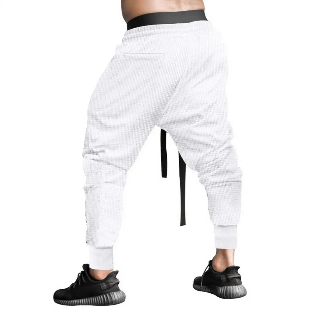 Solid Color Trousers Men's Loose Harem Pants with Drawstring Waist Ankle Bands for Daily Wear Sports Activities Elastic Waist