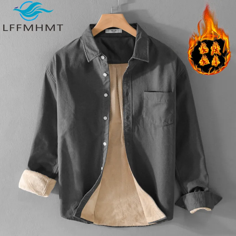 

9421 Winter New Fashion Men's Thicken Fleece Long Sleeve Casual Shirt Good Quality Cotton Fabric Warm Coats Simple Basic Tops