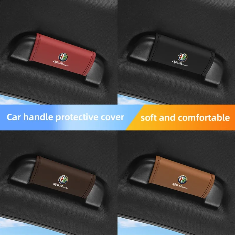 Hub Caps PU Leather Car Handgrip Protective Cover Anti-scratch Handle Case For Alfa Romeo 156 159 147 4C 8C 166 Giulia Giulietta view 5
