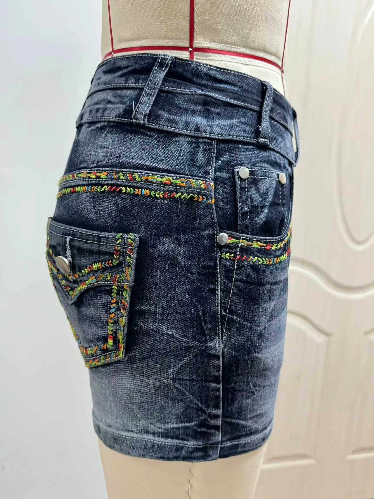 Denim shorts dames shorts met ritssluiting hoge taille jeans print noodlijdende gewassen Y2k streetwear zakken casual bodycon skinny 2025