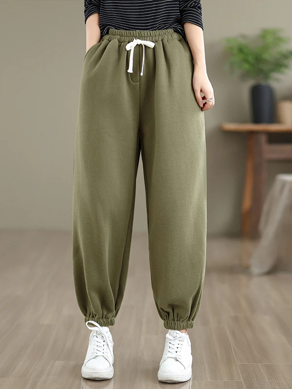 

Женские простые однотонные хлопковые брюки Харлан на подкладке, осень-зима, свободные утягивающие повседневные брюки Thiened