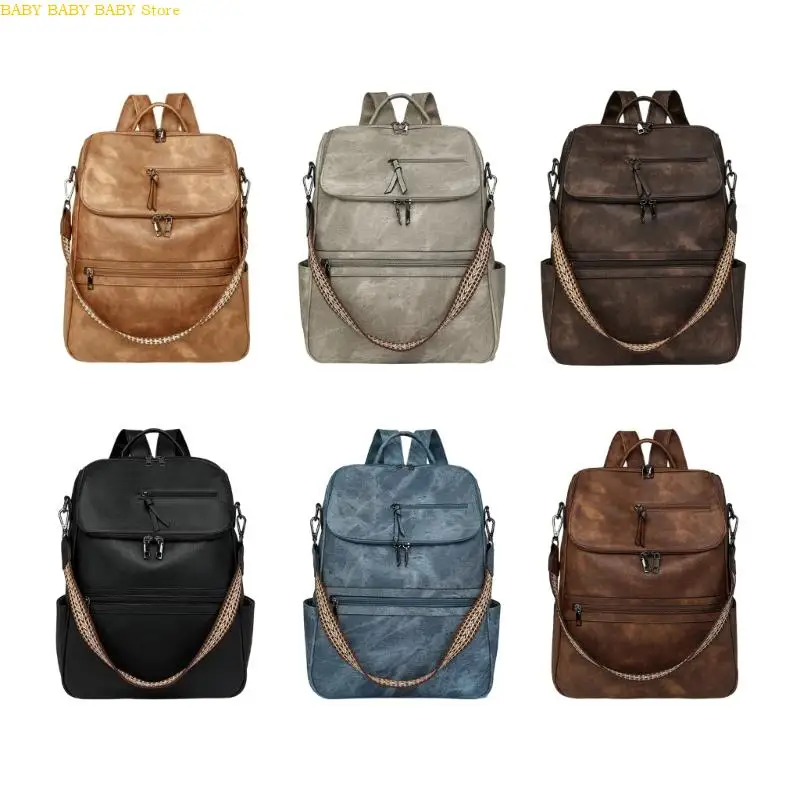 

Q81A Travel Bag PU Leather Backpack Large Capacity Casual Daypacks Student School Bag