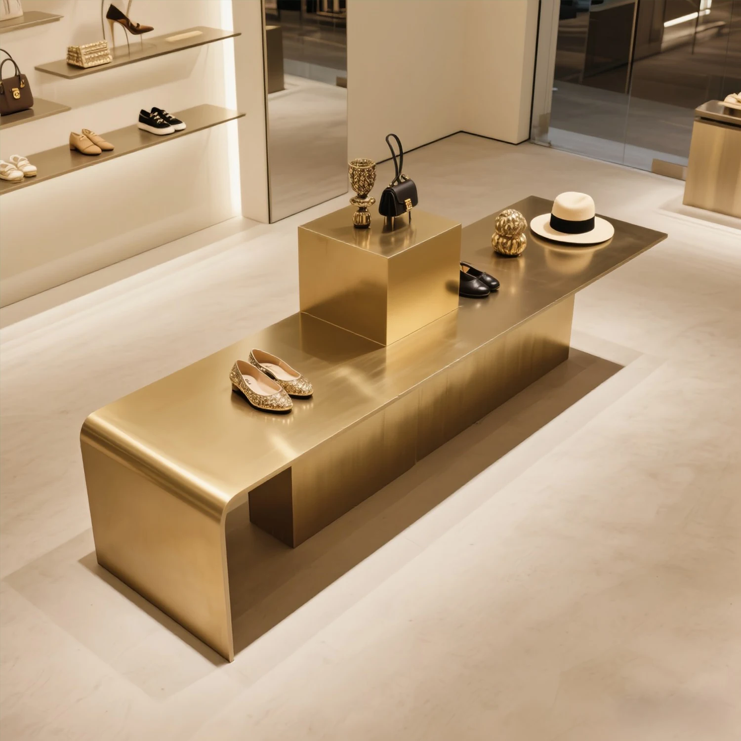 

Simple and modern clothing store Nakajima platform display table, shoe bag store, water table stainless steel display table in t